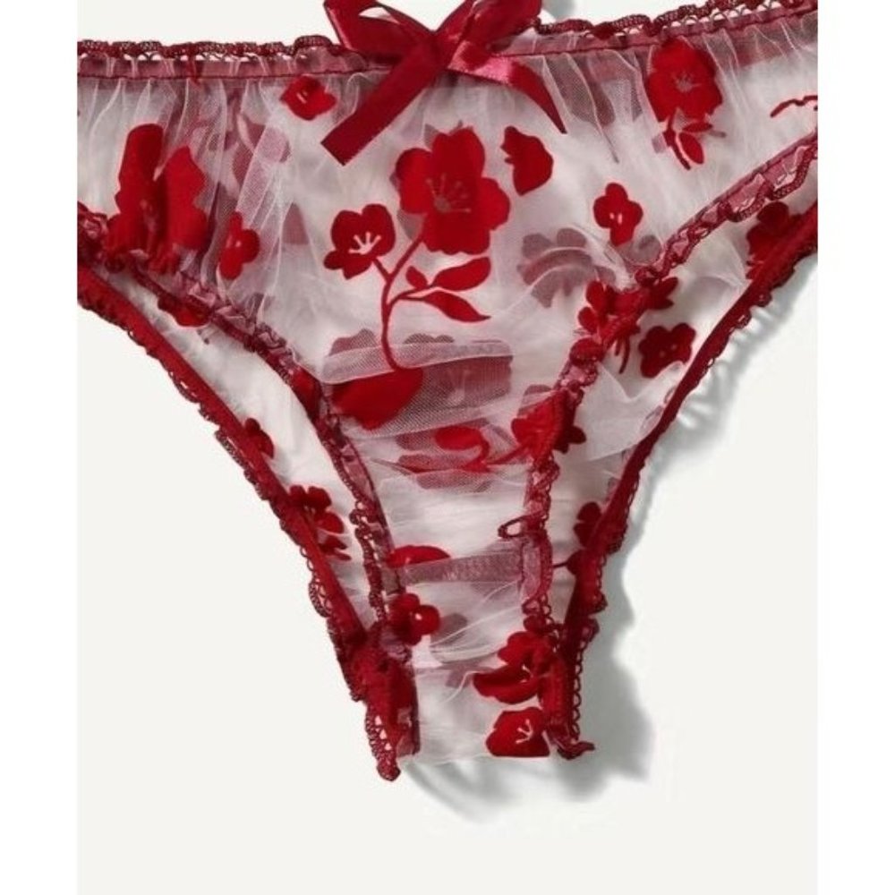 Sexy Floral Print Mesh Lingerie Set - Picture 2 of 5